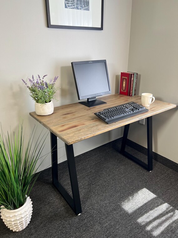 Computer Desk Farmhouse Style Handmade Solid Pine Wood Desk for Home Office U legs Barnwood Gray Finish. Made is USA. Free Shipping. Etsy