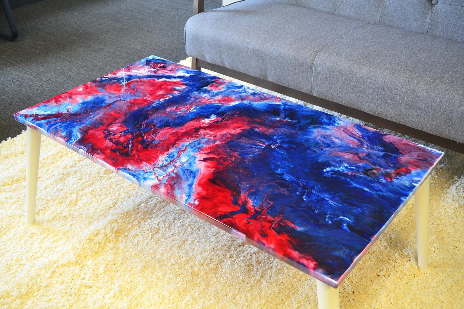 Resin Art Coffee Table Epoxy Coffee Table Red White Blue Etsy