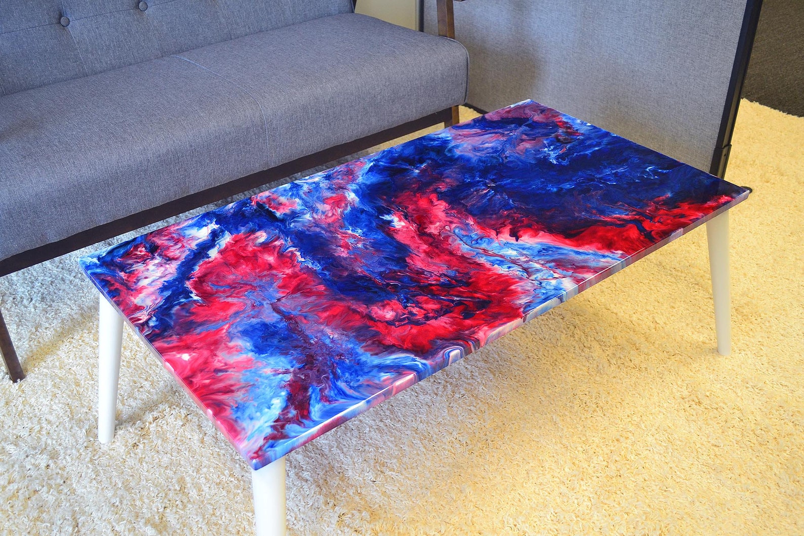 Resin Art Coffee Table Epoxy Coffee Table Red White Blue Etsy