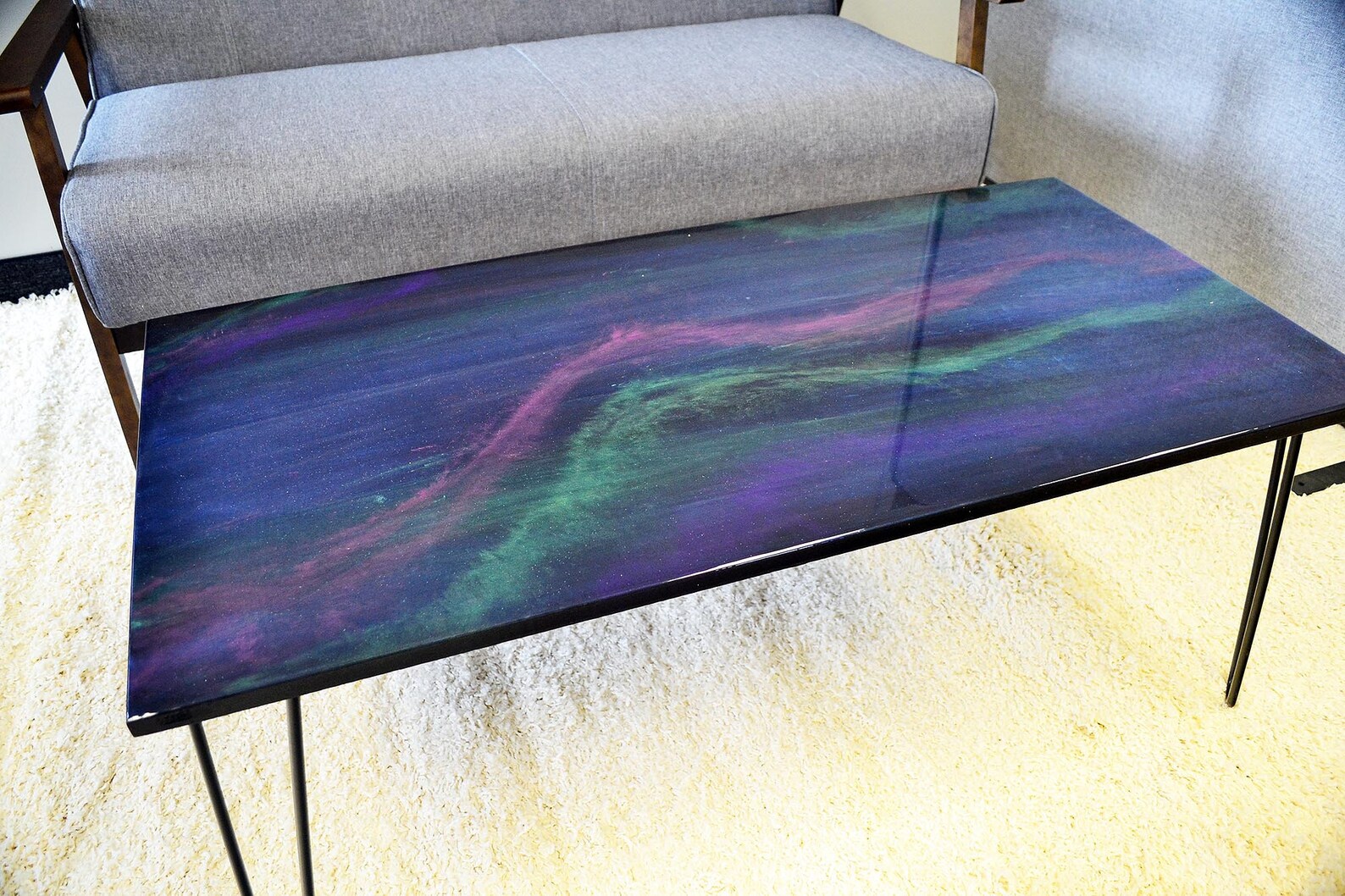 Resin Art Coffee Table Wavy Nebula Design Mid Century Etsy