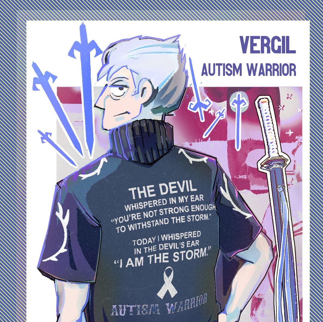 Vergil Autism Warrior Pearl Postcard Print Devil May Cry 
