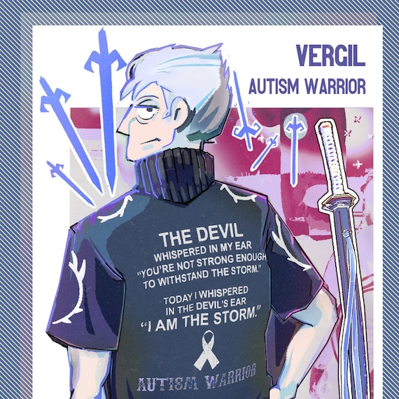 Vergil Autism Warrior Pearl Postcard Print Devil May Cry 