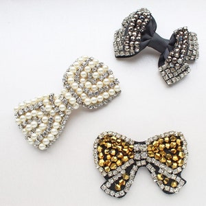 Embellished Bow Applique | Crystal Rhinestone and Pearl | Bronze Metallic beaded bow | DIY crafts