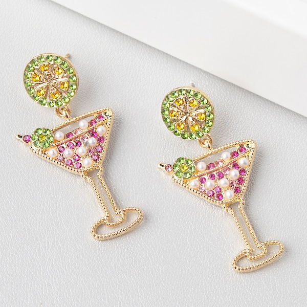 Statement Sparkle Cosmo Cocktail Earrings | Bachelorette Fun Drink Jewelry | Martini Tropical Drink Jewelry
