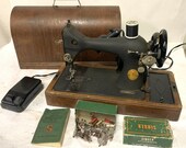 Mid-Century Centennial SINGER 128-23 Sewing Machine Bentwood Case Accessories