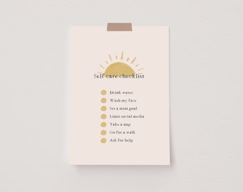 Self Care Checklist Printable Wall Art, Mental Health Wall Art, Minimalist Self Care Printable, Office decor DIGITAL DOWNLOAD