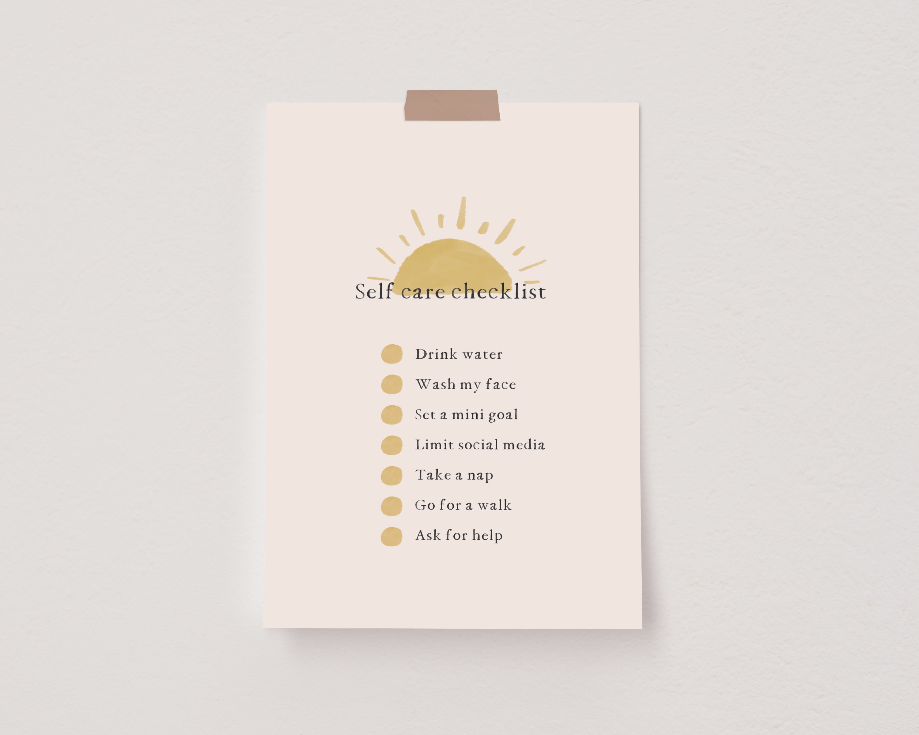 Self Care Checklist Printable Wall Art, Mental Health Wall Art ...