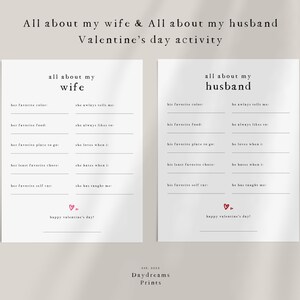 Valentine&#39;s Day Printable Activity, Valentine&#39;s Day Couple Gift,  All About My Wife, All About My Husband • DIGITAL DOWNLOAD