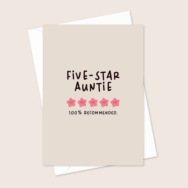 Five-Star Auntie Card, Printable Card For Aunt, Minimalist Mother's Day Card, First Mother's Day, Funny Mother's Day