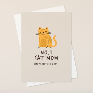 Tarjeta imprimible de mamá gato número uno, tarjeta del día de la madre gato, tarjeta linda de mamá gato, mejor mamá gato