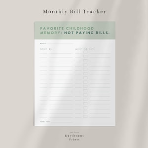 Funny Minimalist Monthly Bill Tracker Printable, Bill Payment Checklist, Bill Organizer, Finance Planner • DIGITAL DOWNLOAD