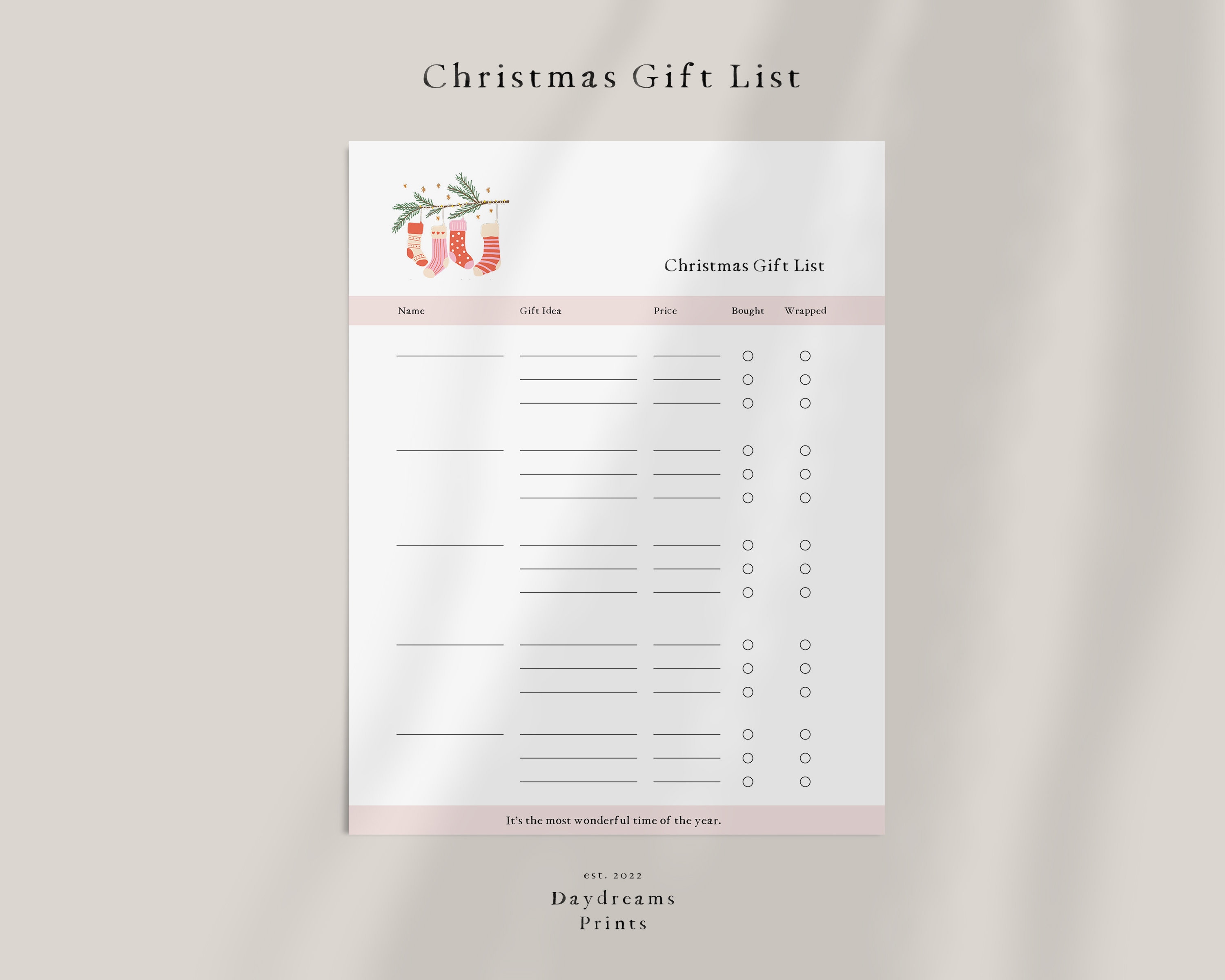 Pink Christmas Gift List Tracker Printable, Christmas Planner Printable ...