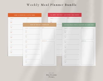 Funny Minimalist Weekly Meal Planner Bundle, Holiday Meal Planner, Digital Planner, Printable Menu Planner  • DIGITAL DOWNLOAD