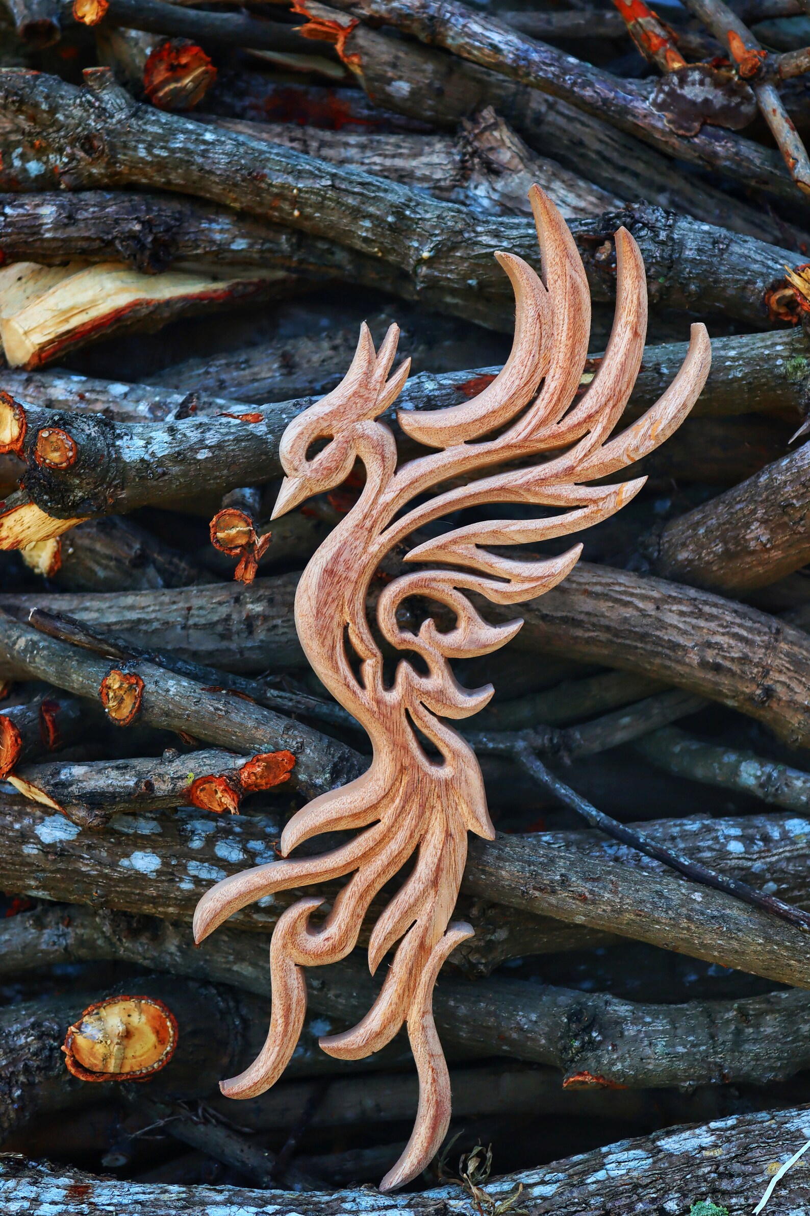 Phoenix Wood Carving / Wall Art Decoration / Hanging Handmade Etsy