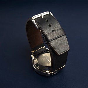 Mens leather watch strap Watch Strap with Black Itallian Leather 16mm 18mm 20mm 22mm Genuine Leather Watch Band  Minimal watch strap