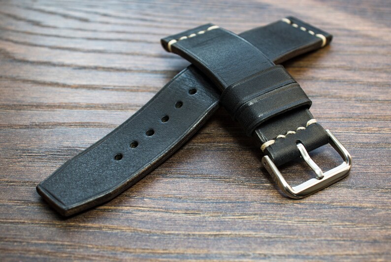 Mens Leather Watch Strap Watch Strap With Black Itallian Leather 16mm 18mm 20mm 22mm Genuine
