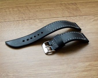 Handcrafted straps handmade watch strap Handmade genuine leather watch strap Black genuine leather  Watch strap bund Black minimalist  band