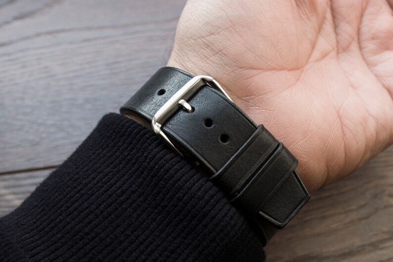 Mens Leather Watch Strap Watch Strap With Black Itallian Leather 16mm 18mm 20mm 22mm Genuine