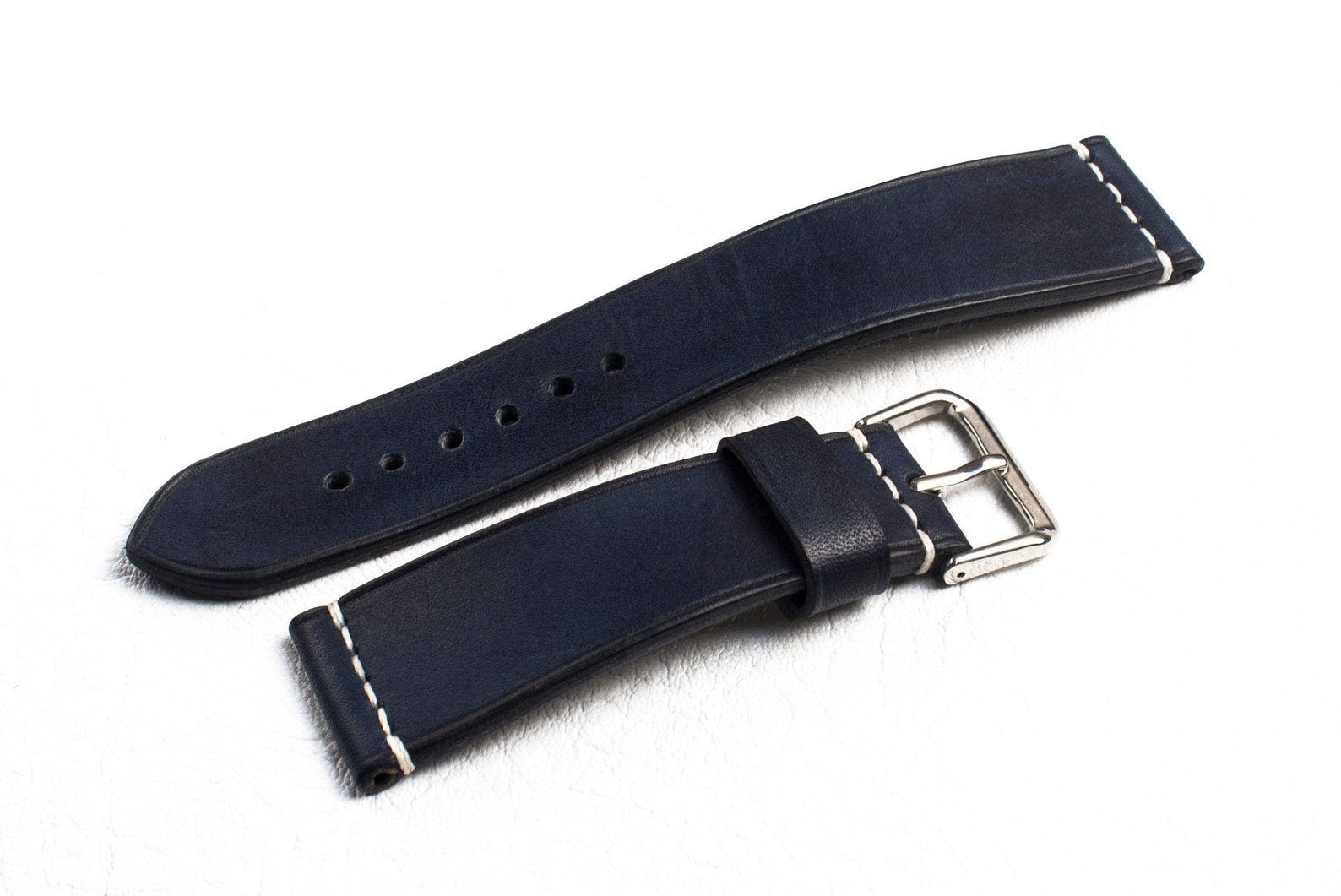 Dark Blue Men's Watch Band Leather Mens Watch Strap 24mm Handmade