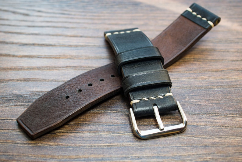 Mens Leather Watch Strap Watch Strap With Black Itallian Leather 16mm 18mm 20mm 22mm Genuine