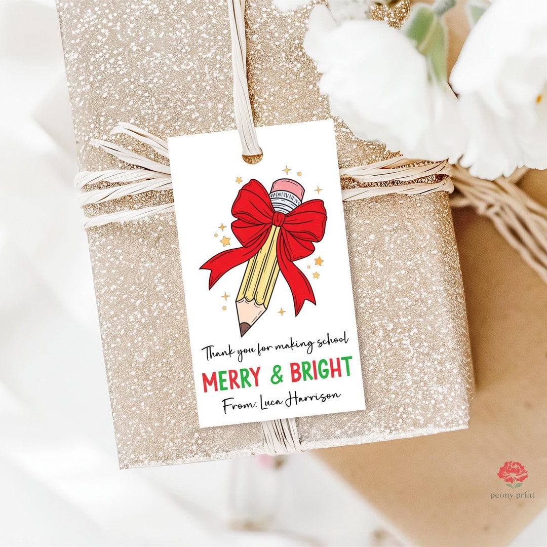 Thank You for Making School Merry & Bright Tag, Christmas Teacher Tag ...