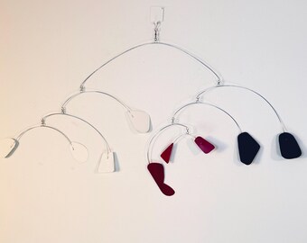 Classic Midcentury Black, Red and White Mobile, 37" high x 18" wide