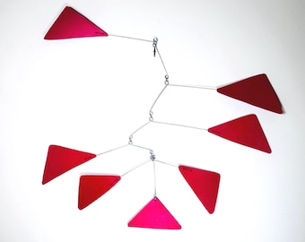 Red Triangles Painted Metal Mobile, 27” wide x 21” high