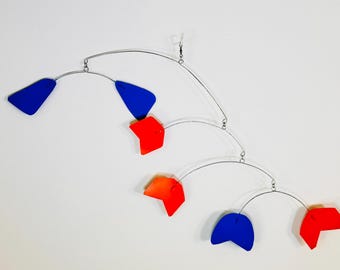 Classic Painted Metal Mobile, Orange and Royal Blue 25” wide x 15” high