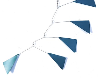Turquoise Painted Metal Triangles Mobile, 23” wide x 18” high