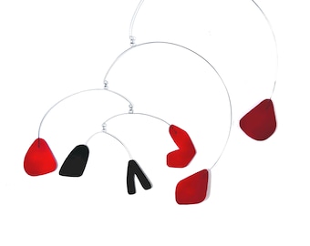 Modern Black and Red Abstract Mobile, 22” wide x 20” high