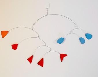Classic Painted Metal Mobile, Orange and Sky Blue, 33” wide x 21” high
