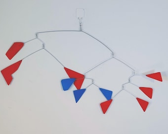 Classic Painted Metal Mobile, Orange and Blue, 32” wide x 18” high