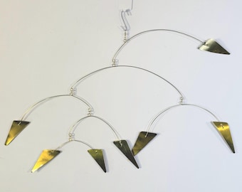 Abstract Triangles Brass Mobile, 29” wide x 17” high