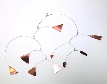 Mid Century Modern Copper Mobile – Kinetic Metal Sculpture, Brushed Finish