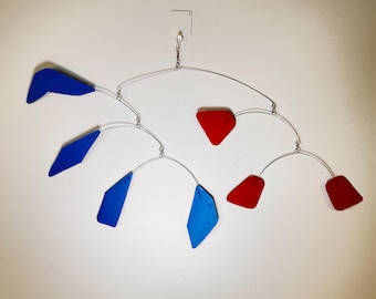 Classic Painted Metal Mobile, Red and Blue, 28” wide x 15” high
