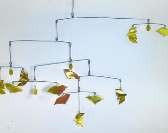 Mobile- Brass Birds on Anodized Black Wire, 35" wide x 22" high