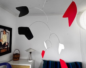 Classic Modern Black, Red and White Painted  Metal Mobile 25” wide x 28” high