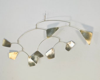 Modern Brass Abstract Shapes Mobile,  26" wide x 15" high