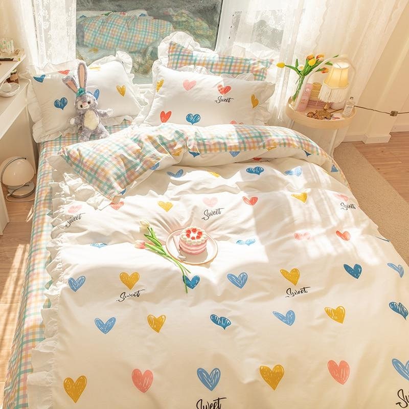 Sweet Heart Ruffle Duvet Cover Set Twin, Size Difference Between Queen And King Duvet Covers