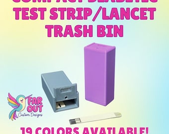 Compact Diabetic Test Strip & Lancet Disposal Bin | Portable Diabetes Trash Container | Reusable Test Strip Holder | 3D Printed Travel Case