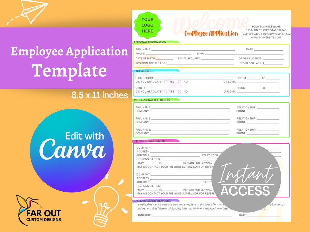 Employee Application for Daycare/ Childcare / Schools Canva Template Etsy