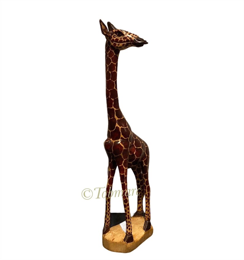GIRAFFE WOOD CARVING, 18 Giraffe Statue, Outdoor Wooden African Giraffe Home Decor, Cool Modern
