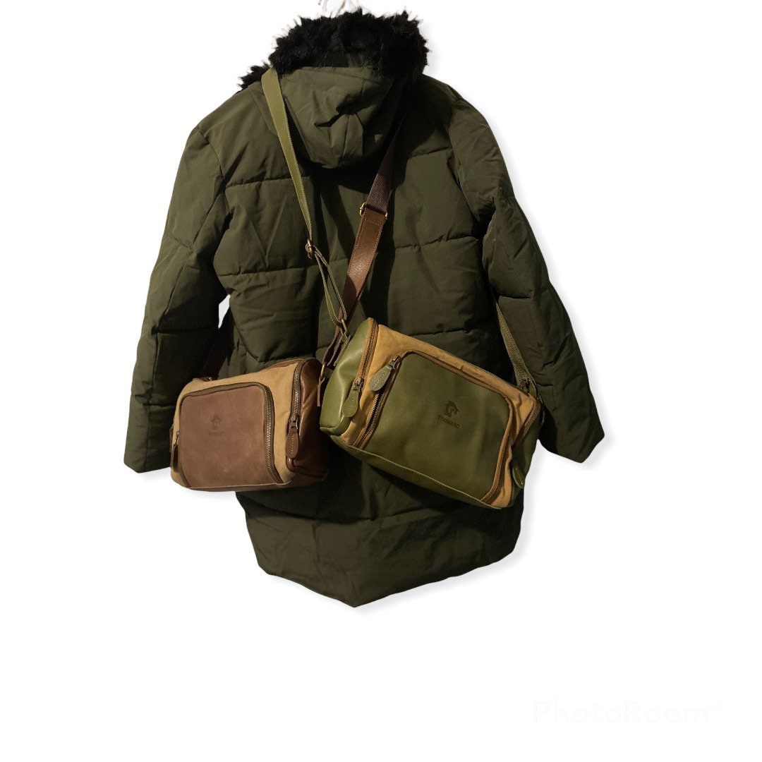 CANVAS CROSSBODY BAG, Leather Camera Bag, Army Green Military Canvas