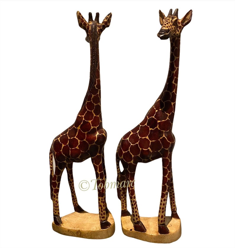 GIRAFFE WOOD CARVING, 18 Giraffe Statue, Outdoor Wooden African Giraffe Home Decor, Cool Modern