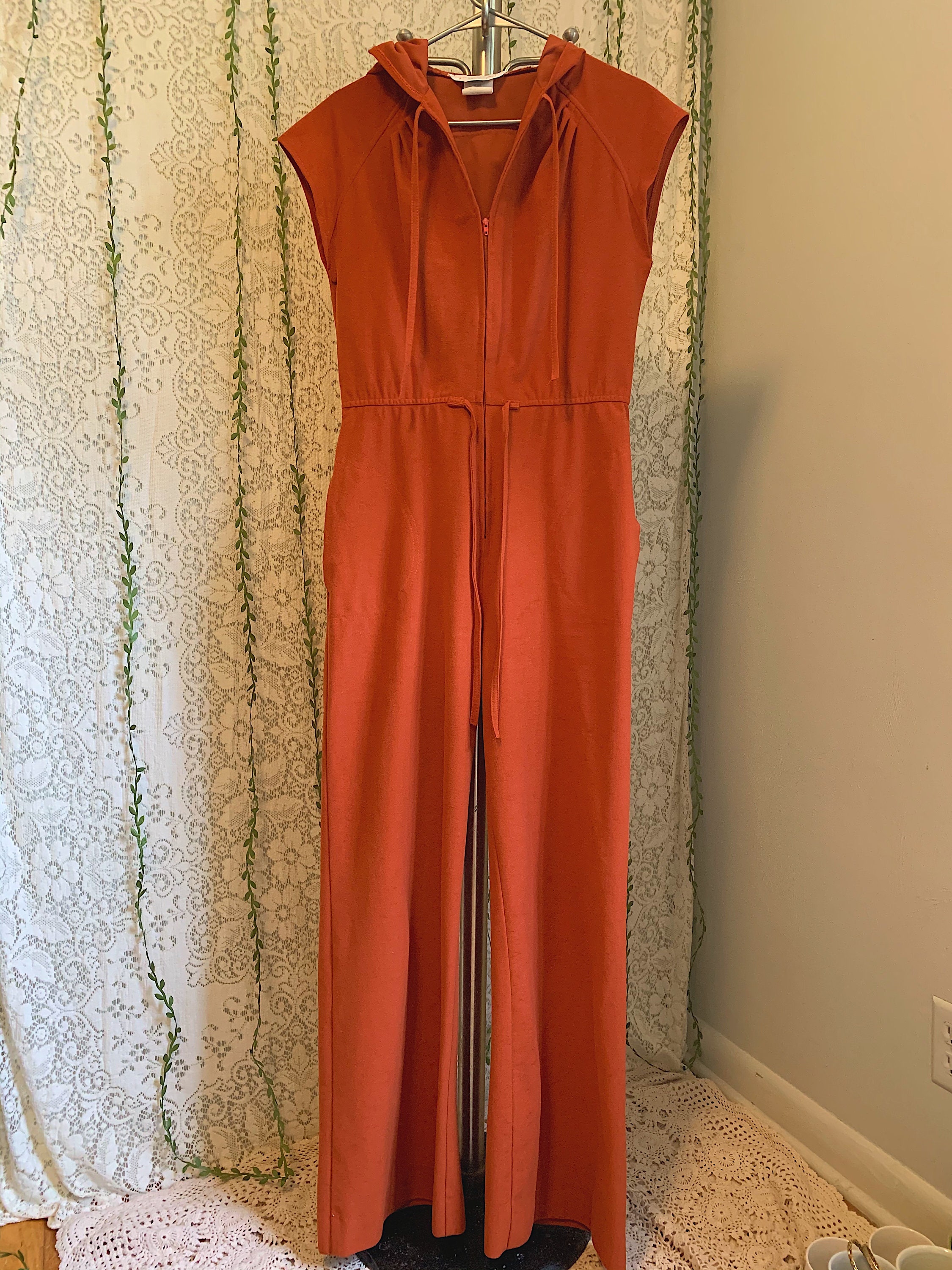 1970s JCPenney Orange Hooded Jumpsuit Etsy