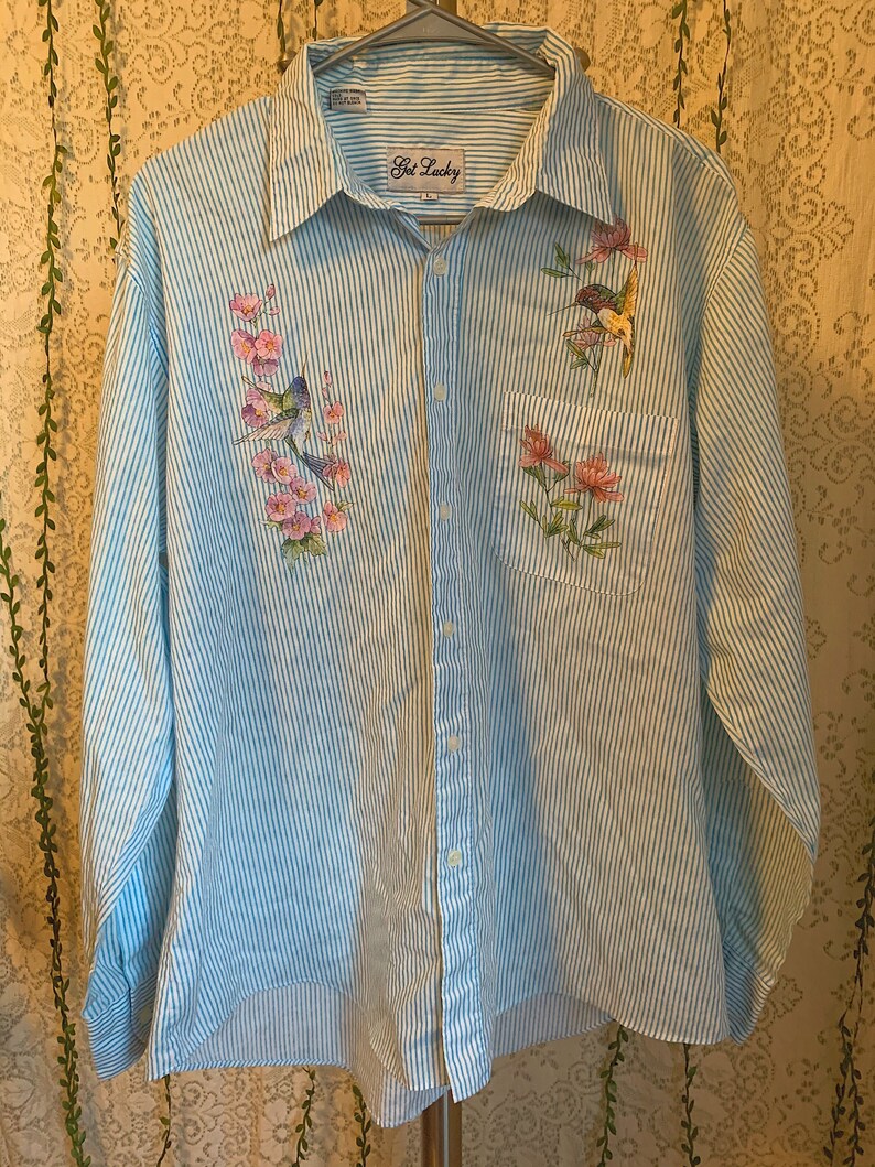 Vintage Hummingbird Striped Shirt