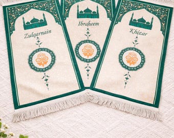 Personalised Kids Prayer Mat | Mini Muslim Rug | Eid & Ramadan Gift | Childrens Islamic Rugs | Sajada Musallah | Green