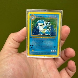 Blastoise Base Set Proxy Card w/ Acrylic Case – Rain Dance Holo – Vintage Pokémon