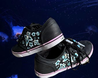 Hand-Painted Sea Angel Kandi Sneakers – Ocean-Inspired Platform Shoes, Size 7.5