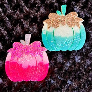 Pink and Teal Ombre Pumpkin with Bow Freshie